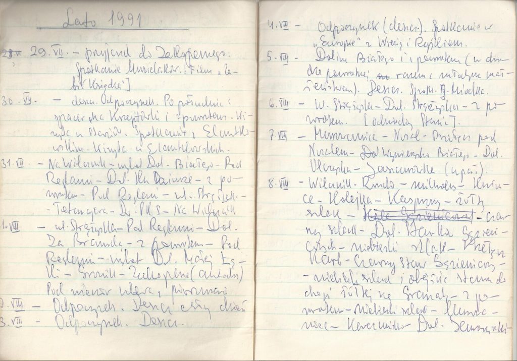 Fragment jednego z zeszytów prowadzonych przez Bolesława Gleichgewichta z zapisem tras wycieczek górskich