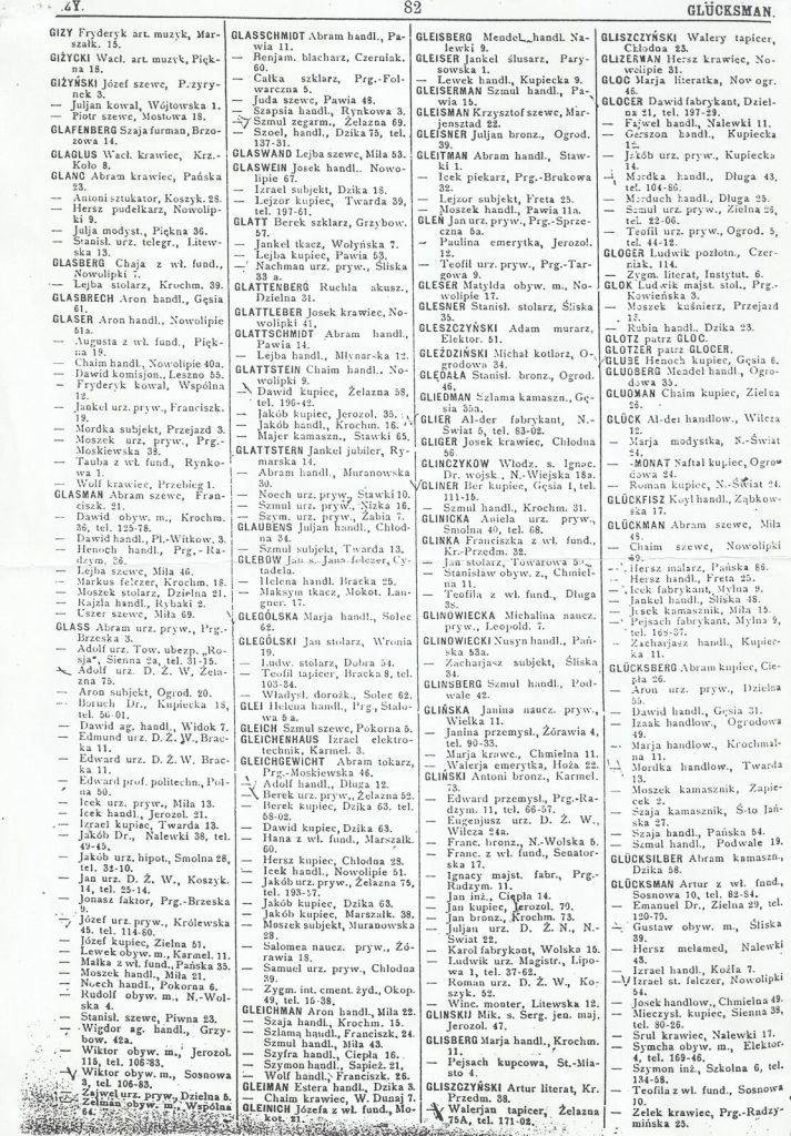 Fragment wykazu adresów mieszkańców Warszawy, 1938.